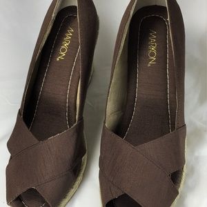 Espadrille wedges Markon Gio brown shimmer fabric